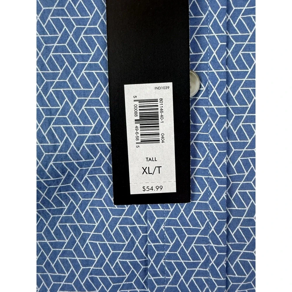 Banana Republic Shirt Mens XLT Blue Geometric Short Sleeve Button Front Slim New
